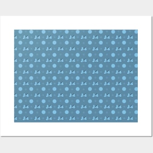 Blue Mini Bow & Polka Dot Pattern Posters and Art